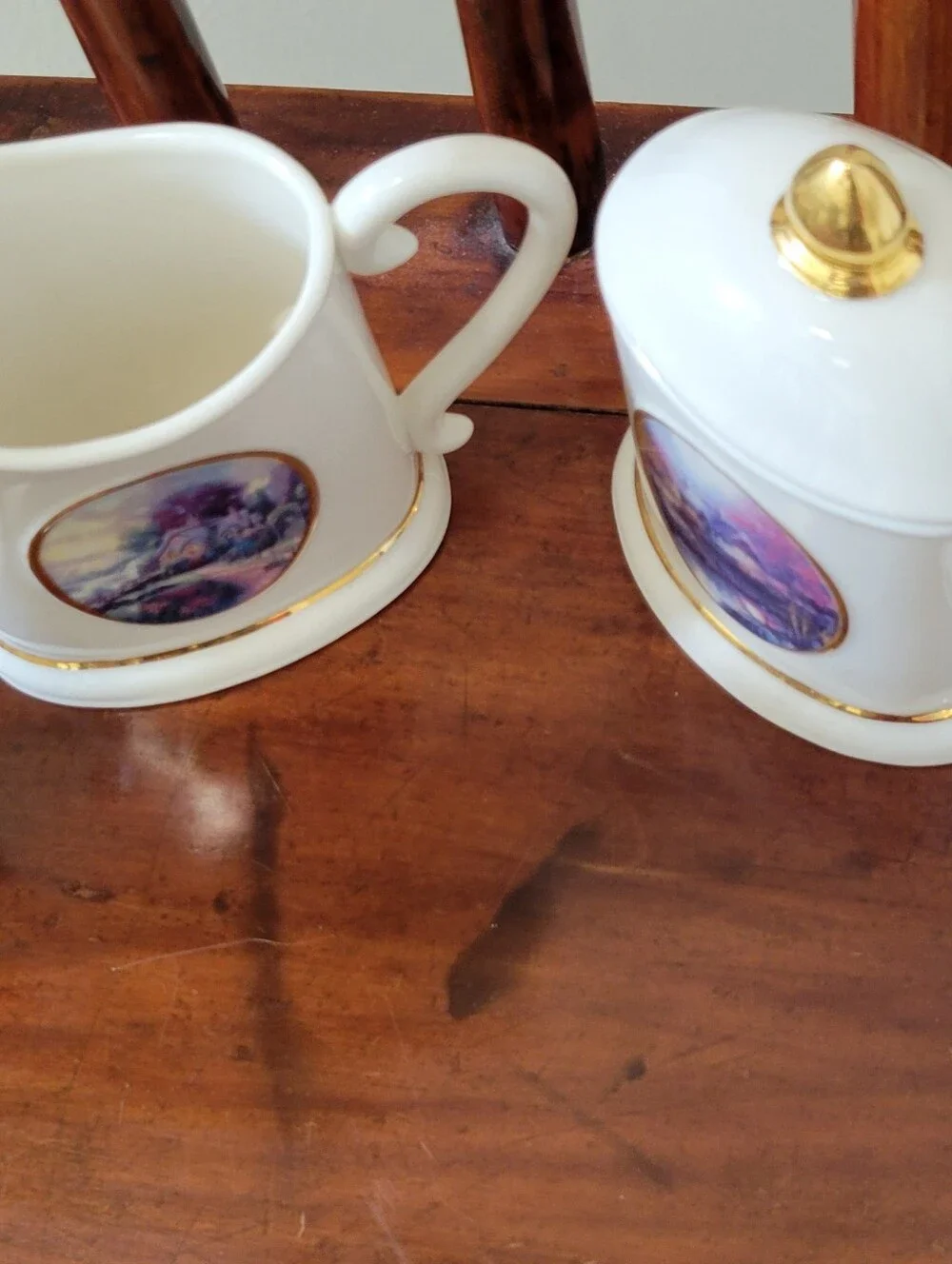 Thomas Kinkade Set of Creamer-Sugar w Lid-Salt and Pepper Shakers/2002 for Avon